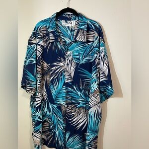 Cubavera Camp Shirt Men’s 3X Button Down Blue Teal palm‎ Leaf Print vacation